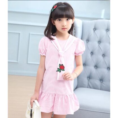 mini dress anak kerah pink